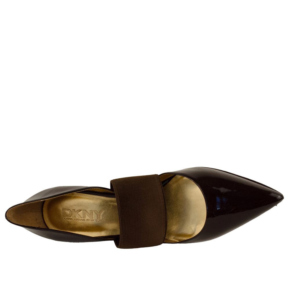 DKNY Women's Patent Leather Elastic Strap Pumps, Brown, 9M New